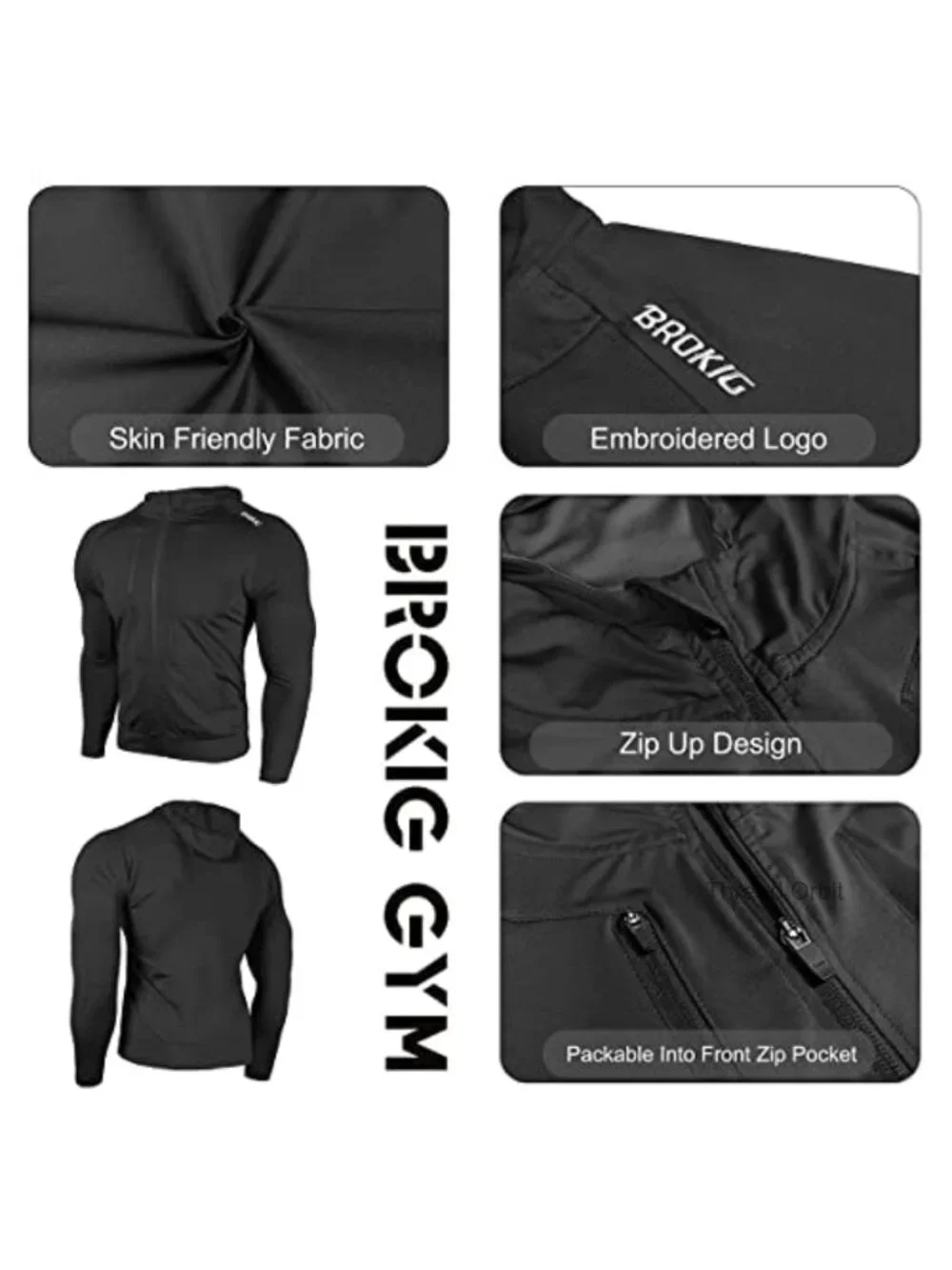 Lightweight Running Hoodie with Zip Pocket, Windbreaker Jacket